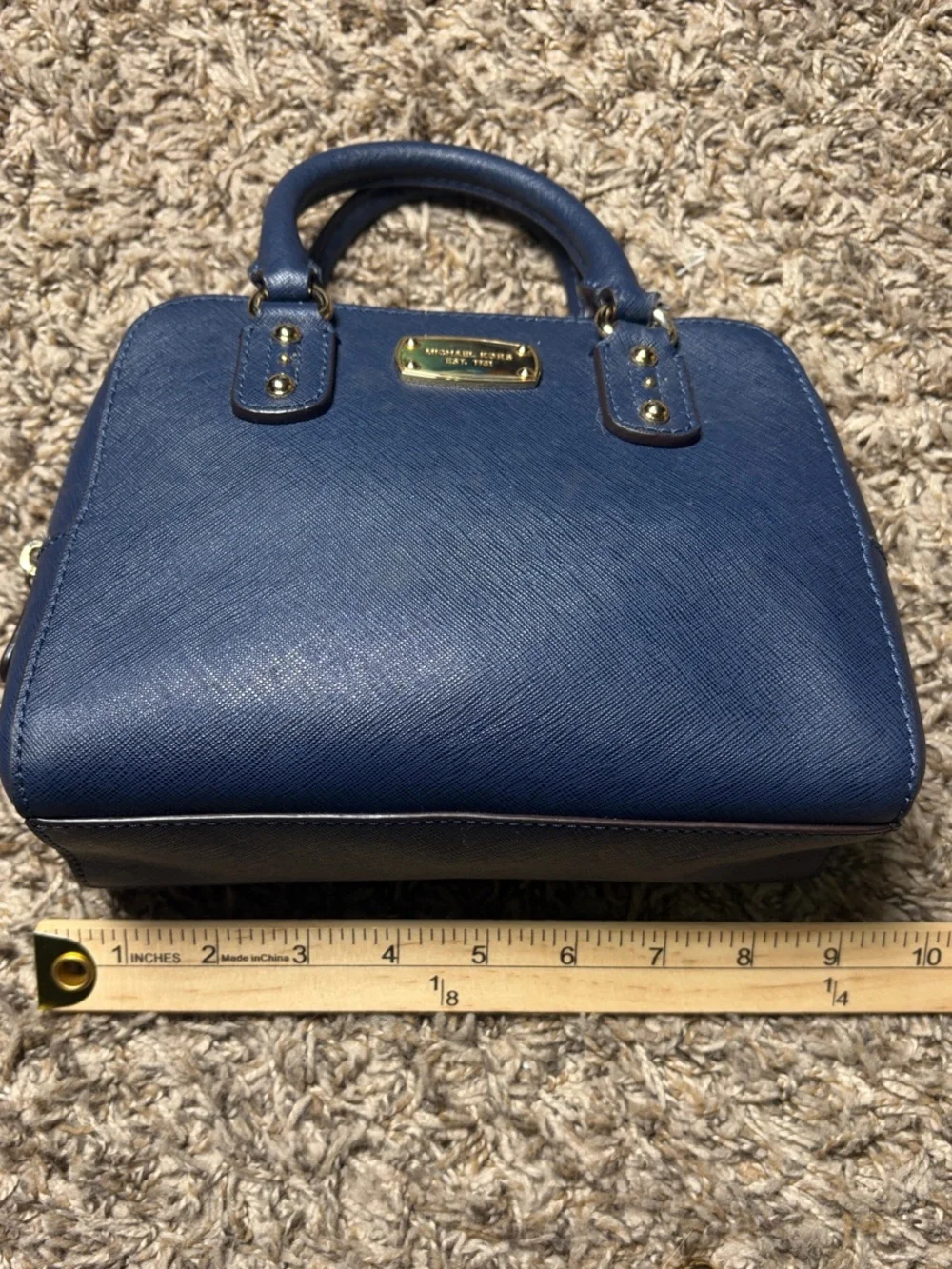 Michael Kors Small Navy Blue/Gold Saffiano Leather Satchel Crossbody Bag